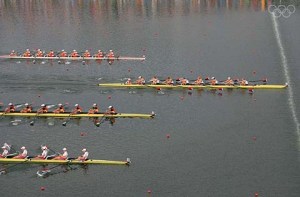 BEIJING - AUGUST 17: The United States team wins in the Women's Eight at the Shunyi Olympic Rowing-Canoeing Park during Day 9 of the Beijing 2008 Olympic Games on August 17, 2008 in Beijing, China. (Photo by Jamie Squire/Getty Images)