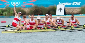 Canada's men's eight rowing team members Gabriel Bergen, right to left, Douglas Csima, Rob Gibson, Conlin McCabe, Malcolm Howard, Andrew Byrnes, Jeremiah Brown, Will Crothers, and cox Brian Price win silver at Eton Dorney during the 2012 Summer Olympics in Dorney, England on Wednesday, August 1, 2012. THE CANADIAN PRESS/Sean Kilpatrick