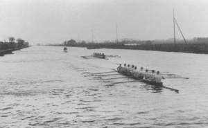 17 May-12 Aug 1928: Two crews in action during the Coxed Eights event at the 1928 Olympic Games in Amsterdam, Netherlands. The USA won the gold medal. . Mandatory Credit: IOC Olympic Museum /Allsport