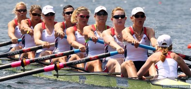 LUCERNE, SWITZERLAND - MAY 25: (L-R) Esther Lofgren, Zsuzsanna Francia, Jamie Redman, Amanda Polk, Meghan Musnicki, Taylor Ritzel, Caroline Lind, Caryn Davies and Mary Whipple of USA row in the women's eight during Day 1 of the 2012 Samsung World Rowing Cup III on Lucerne Rotsee on May 25, 2012 in Lucerne, Switzerland. (Photo by Martin Rose/Bongarts/Getty Images)